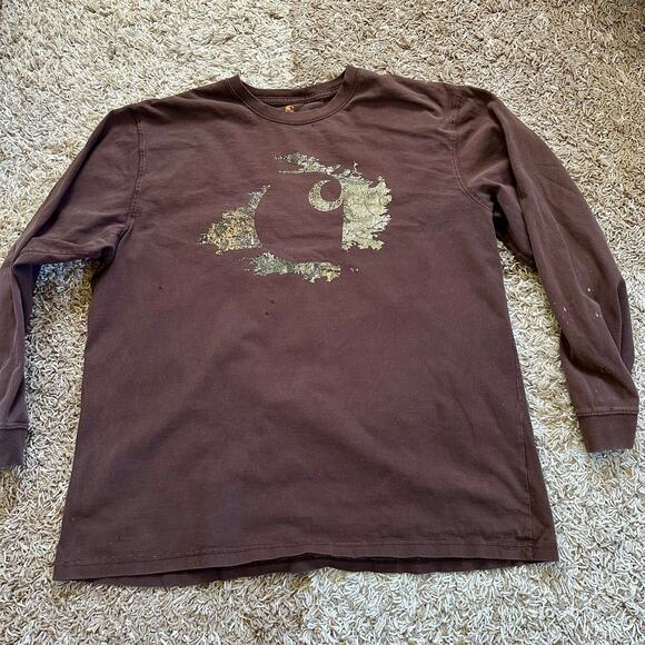 Vintage Brown Carhartt Long Sleeve Big Logo Faded Work Original Fit Men’s XL - Picture 2 of 13